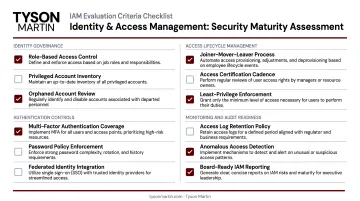 Identity and access management evaluation criteria checklist for security maturity assessment