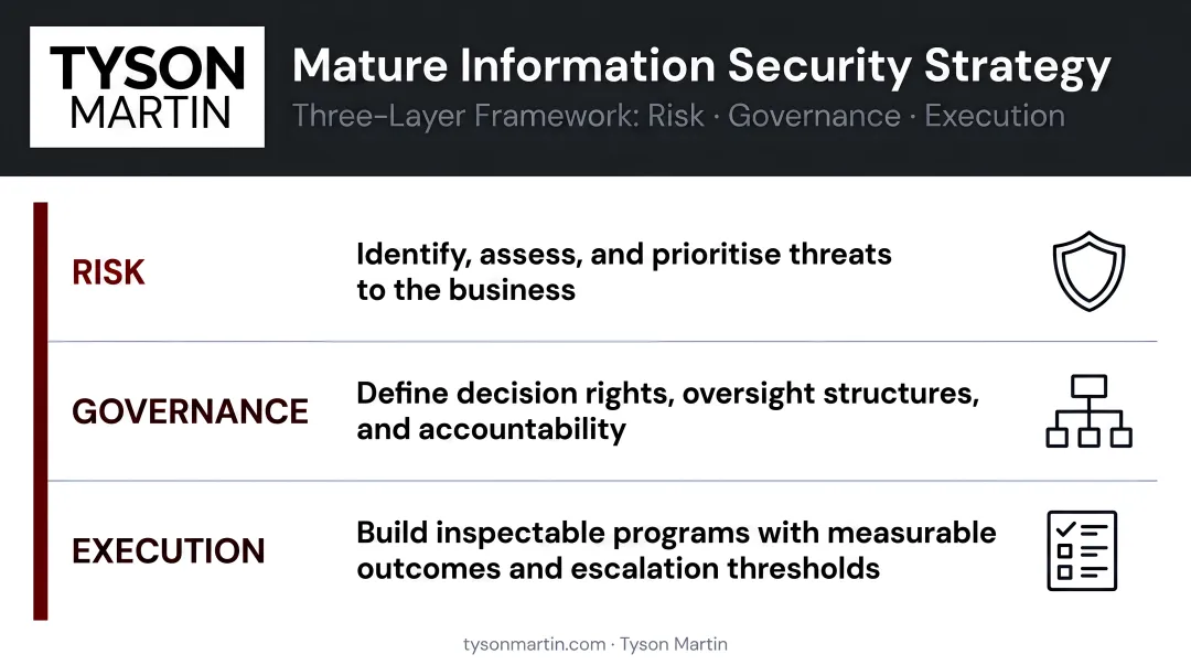 Three-layer mature information security strategy framework risk governance execution