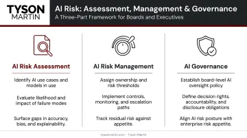 AI risk assessment versus management versus governance three-part framework diagram
