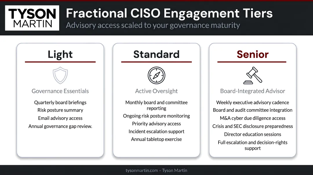 Fractional CIO three-tier engagement pricing comparison light standard senior levels