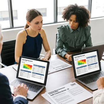 Board directors reviewing enterprise risk management reports