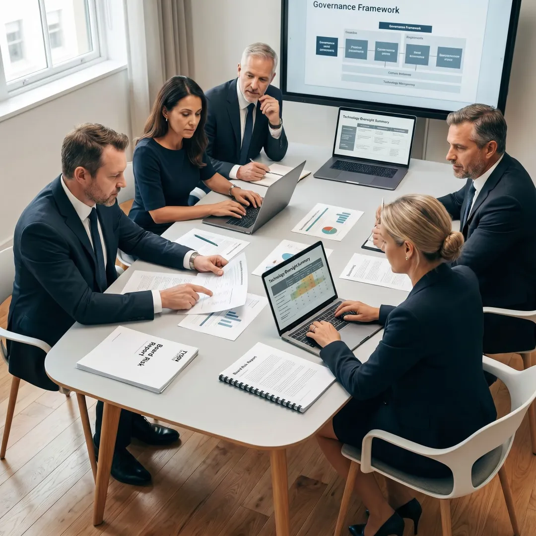 Board directors reviewing cyber risk advisory materials