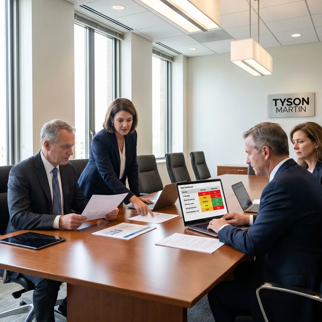Board directors reviewing AI governance training materials