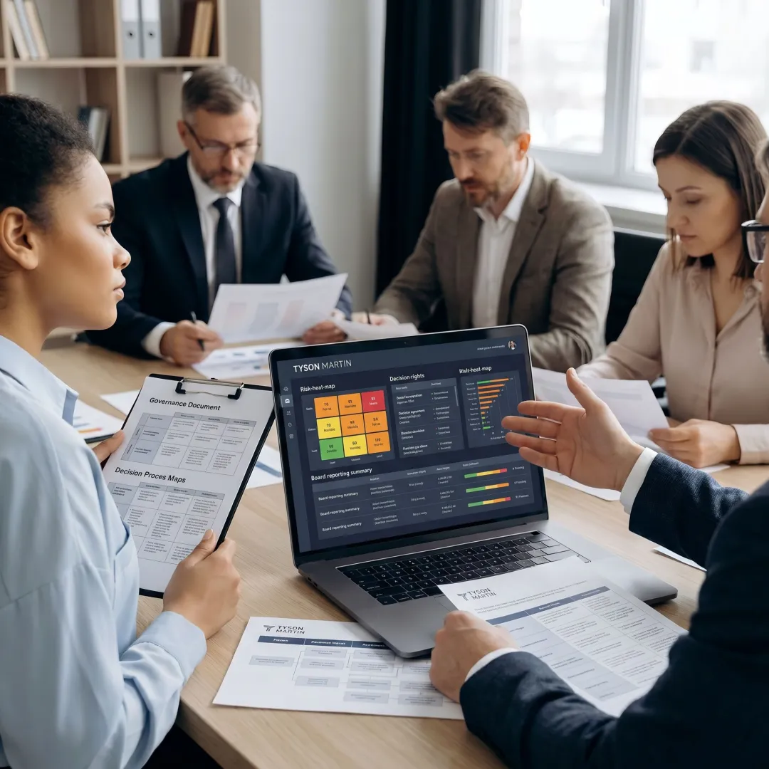 AI risk assessment meeting with executives