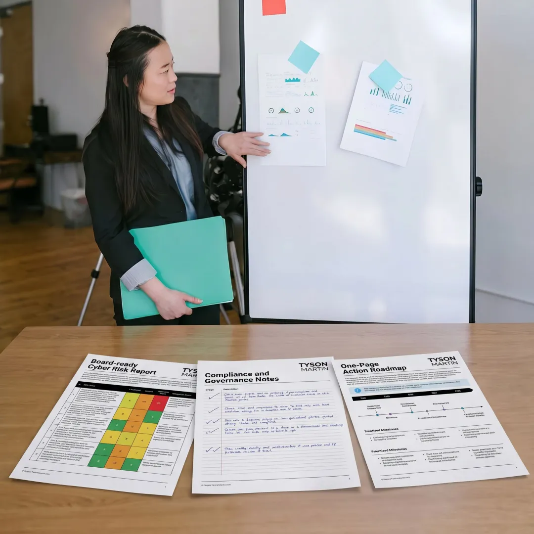 Executive cybersecurity planning session for a government contractor