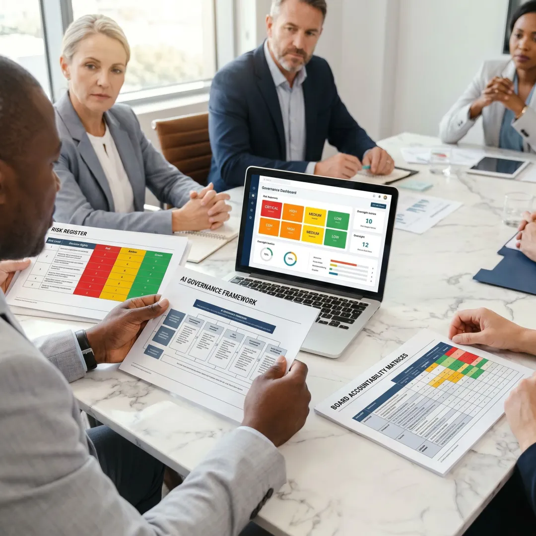 Board members reviewing AI governance strategy