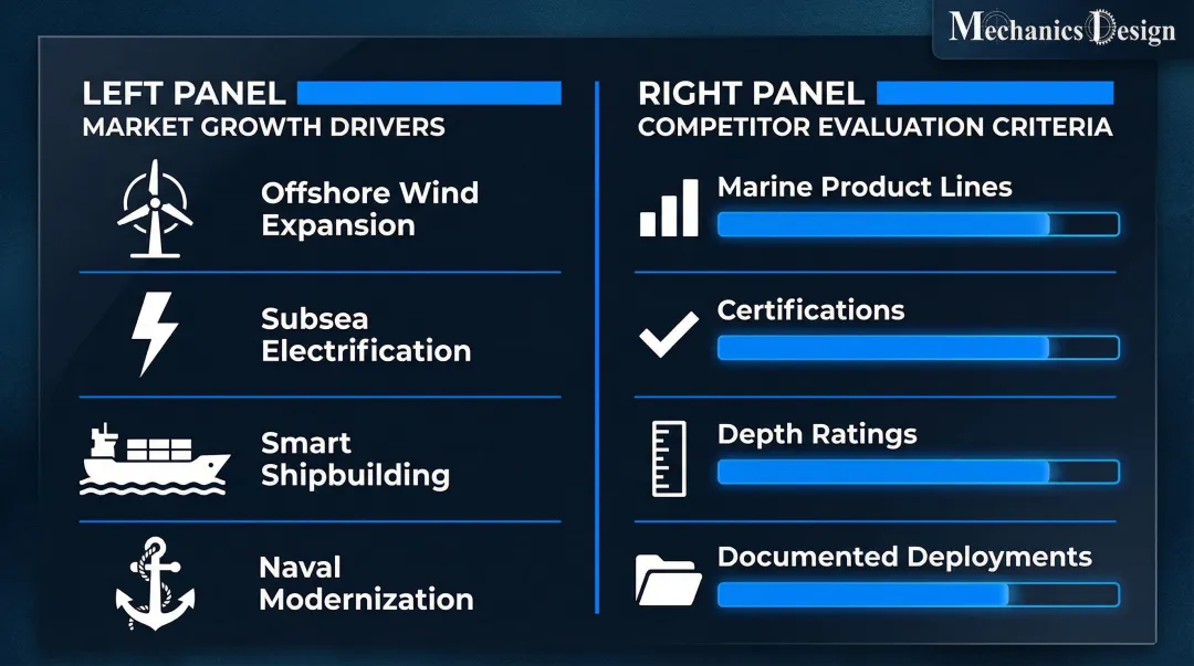 Marine actuator market growth drivers and evaluation criteria overview infographic