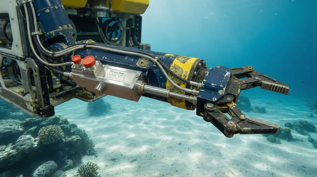 Compact BLDC linear actuator mounted on ROV manipulator arm for subsea inspection