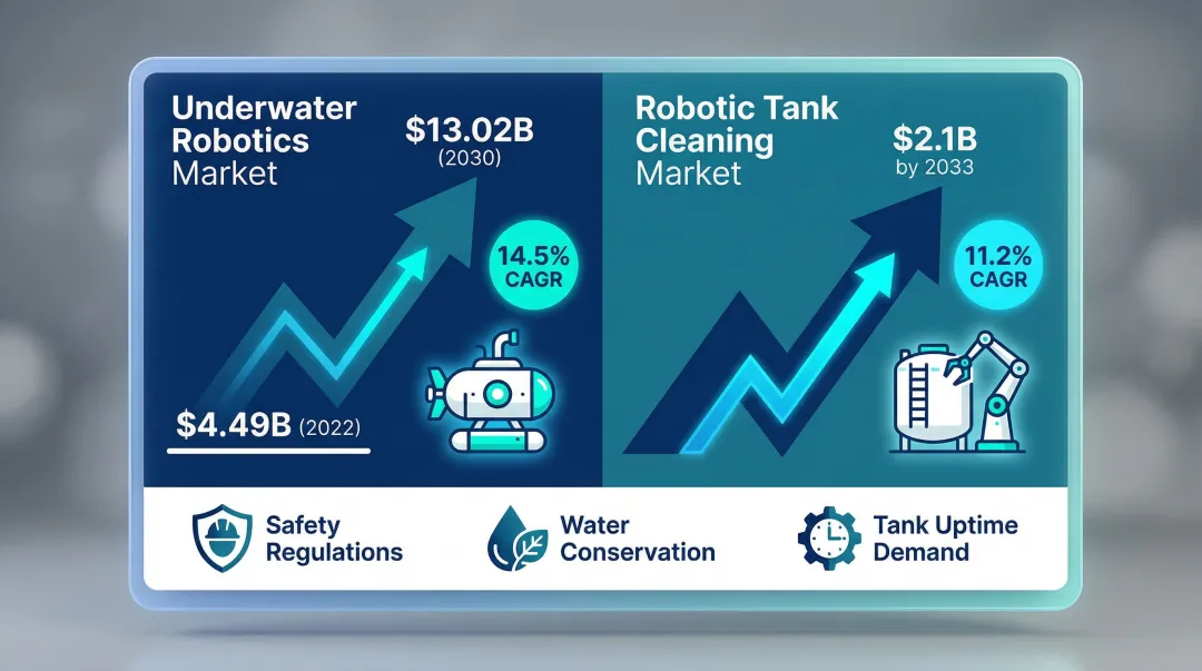 underwater robotics and robotic tank cleaning market growth projections to 2033 infographic