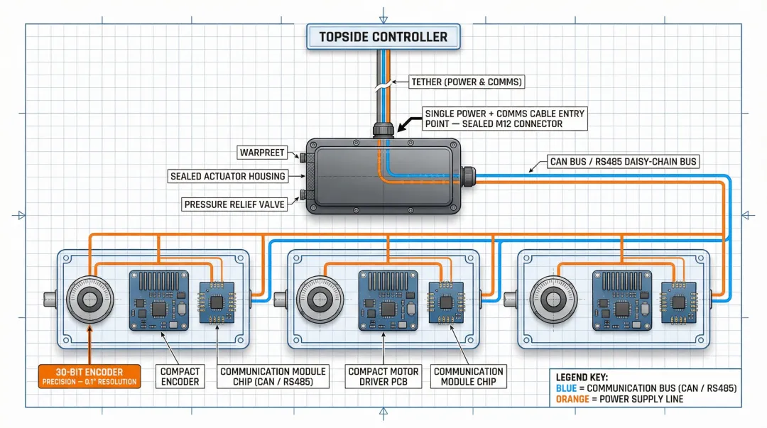Multi-axis underwater robot control architecture with daisy-chained actuators and CAN bus communication