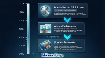 Three engineering methods enabling 6000 meter underwater actuator depth ratings infographic