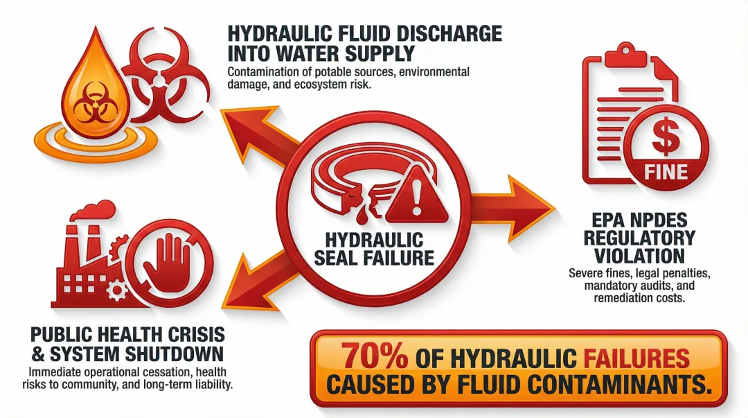 Hydraulic fluid contamination risk in potable water systems regulatory consequences infographic