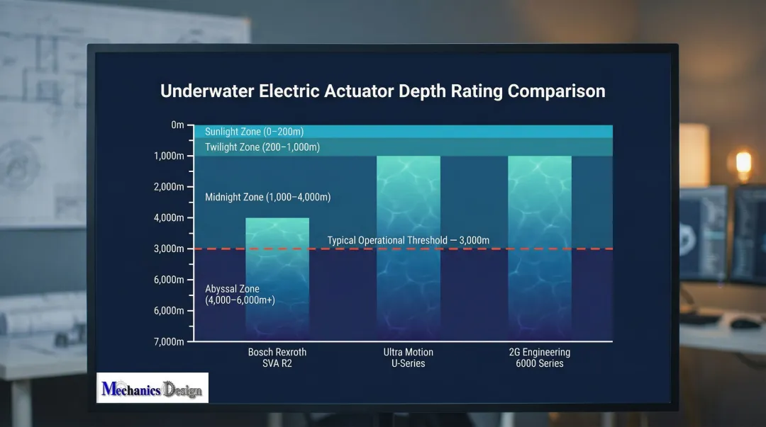 Commercial subsea actuator depth ratings comparison chart across leading manufacturers