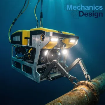 Underwater ROV robot performing subsea inspection in deep water