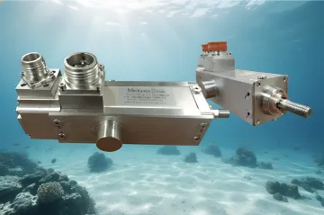 Pressure-compensated oil-filled underwater linear actuator housing cross-section detail