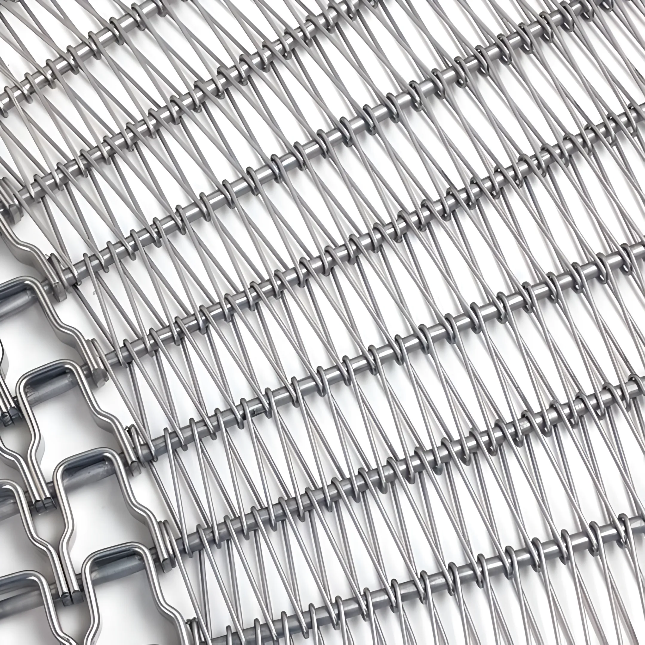 Balanced weave wire mesh belt on an industrial conveyor