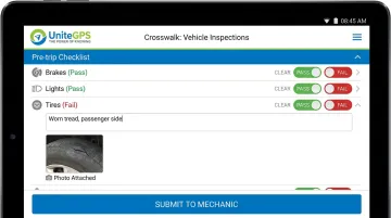 Tablet-based vehicle inspection checklist interface with photo defect attachment