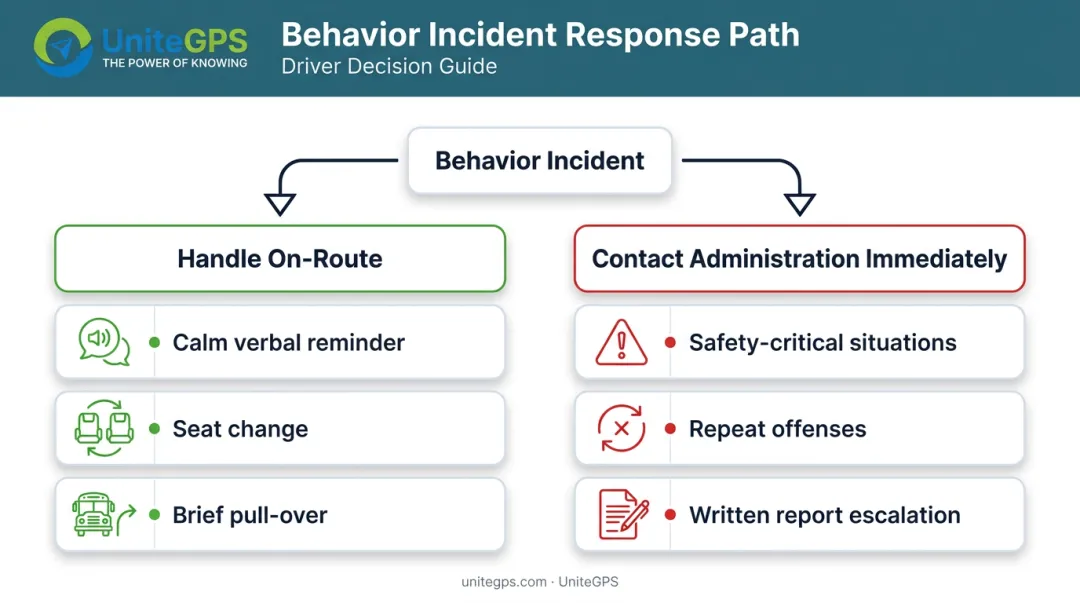 Bus driver escalation protocol decision path for handling behavior incidents