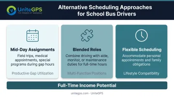 Three creative scheduling solutions for school bus drivers showing mid-day assignments blended roles and flexible scheduling