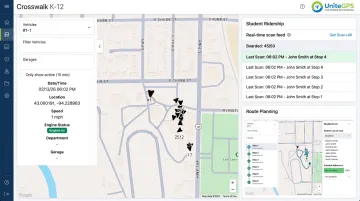 Crosswalk K-12 dashboard displaying unified GPS and ridership tracking