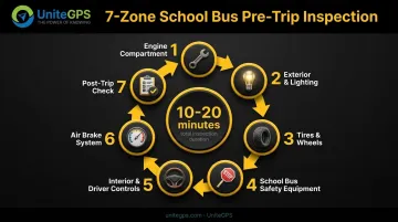 7-zone school bus pre-trip inspection sequence step-by-step diagram
