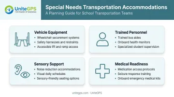 Four categories of specialized school bus accommodations equipment personnel and medical support