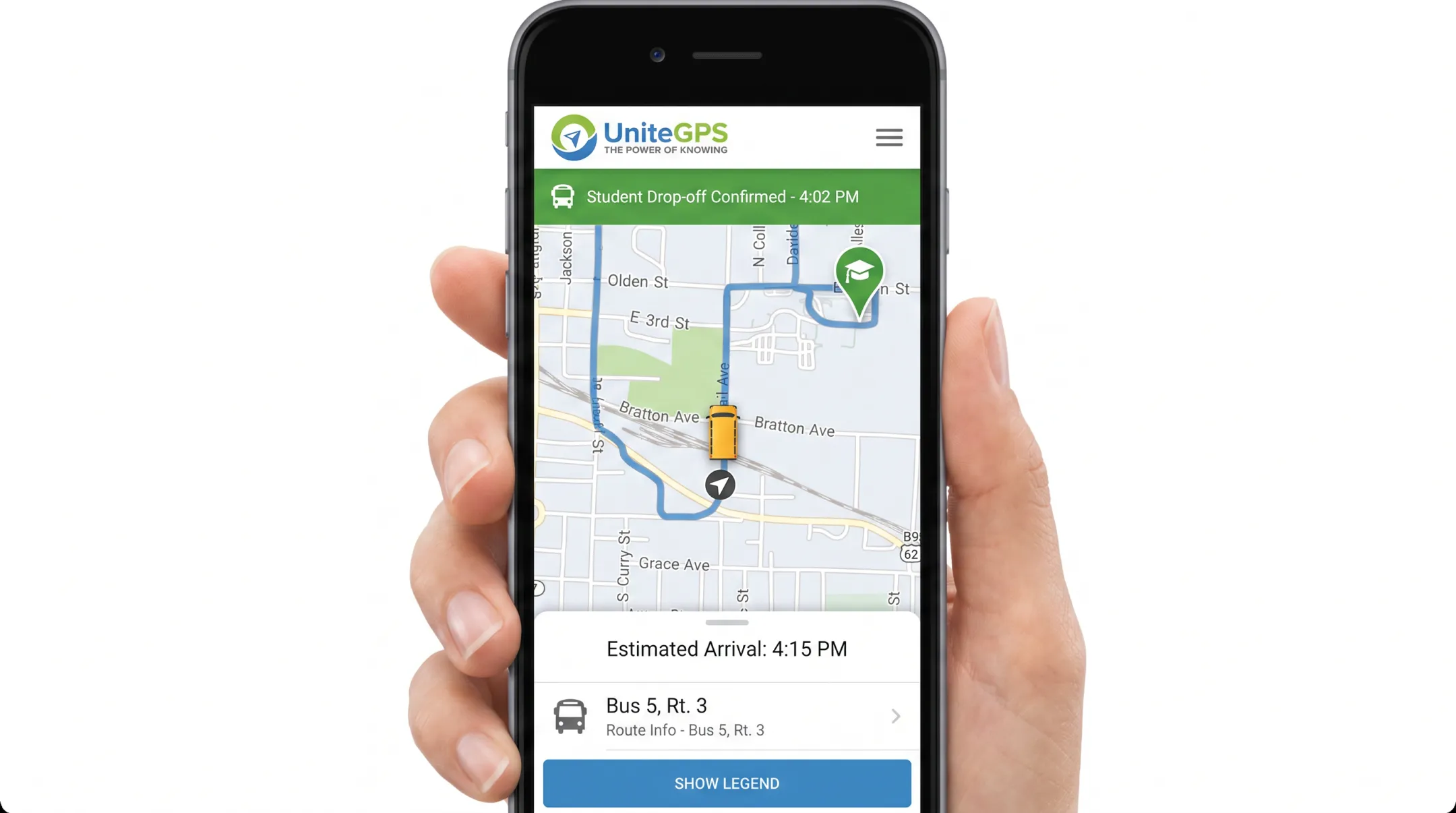 Parent mobile app showing real-time school bus location tracking