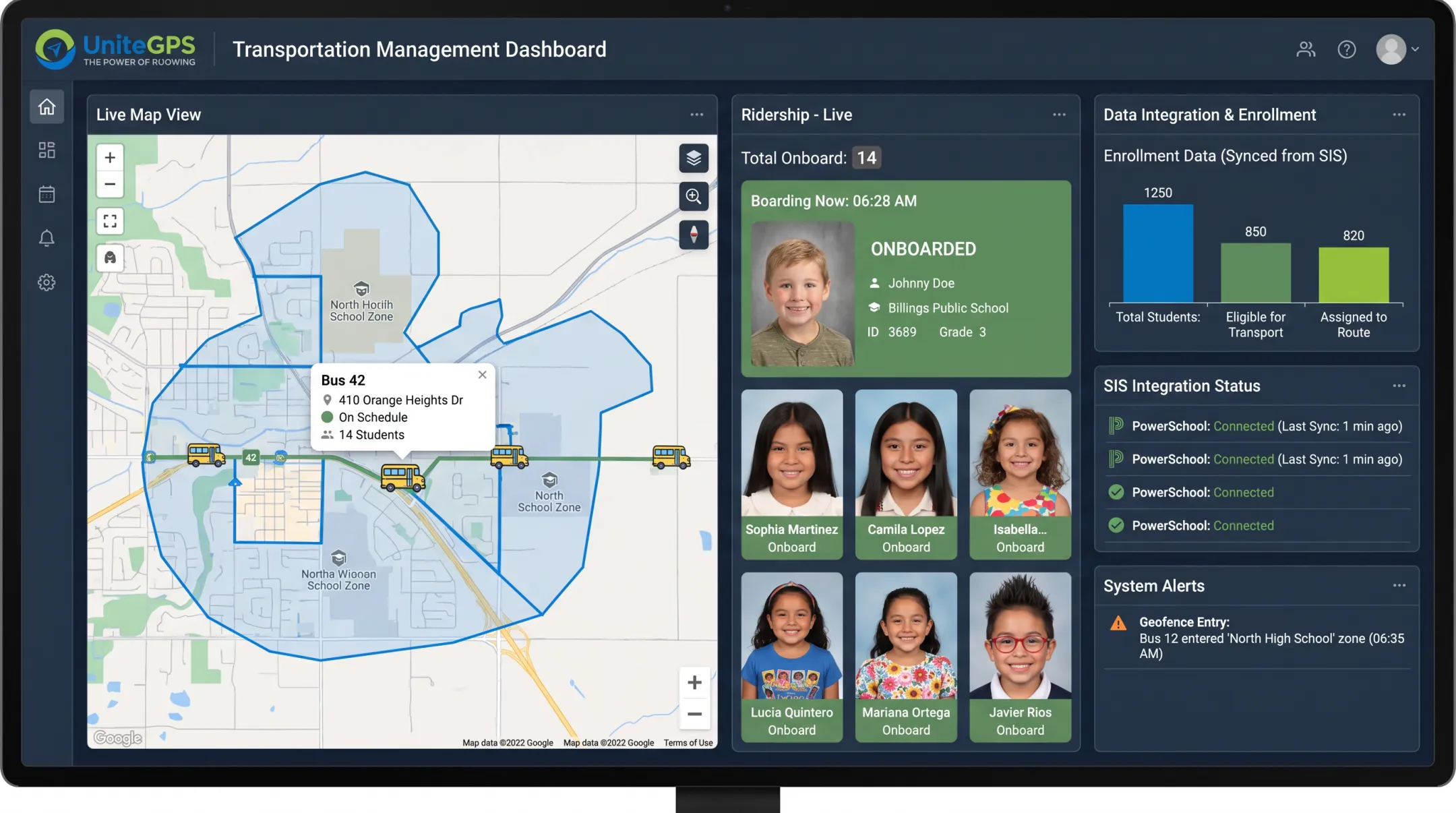 Transportation dashboard integrating geofence ridership and enrollment data