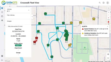 Crosswalk Fleet View dashboard displaying real-time school bus GPS tracking status