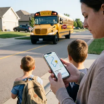 Parent using school bus tracking app