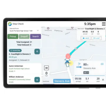 School bus navigation and routing app dashboard