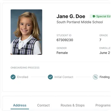 School transportation dashboard showing bus routes and student data