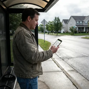 Parent checking live school bus location on phone