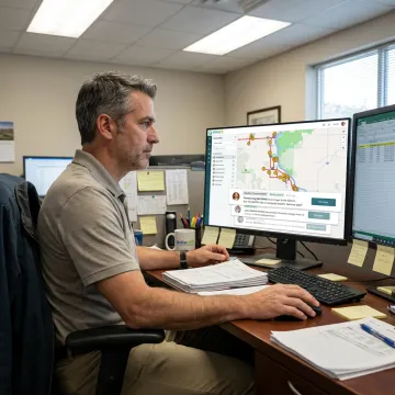 Transportation team using route planning software
