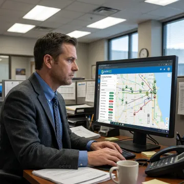Transportation dashboard showing school bus routes and GPS data
