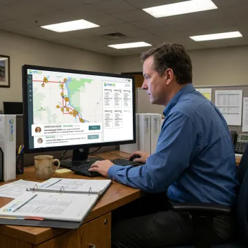Transportation planner reviewing optimized school bus routes