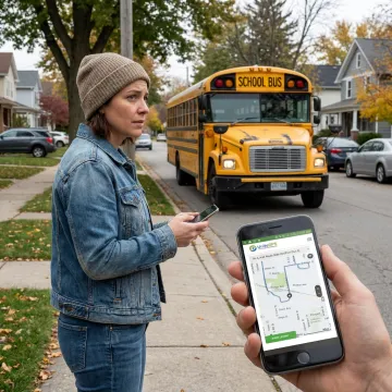 Parent viewing school bus location on a mobile app