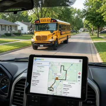 School bus tracked on a transportation monitoring dashboard