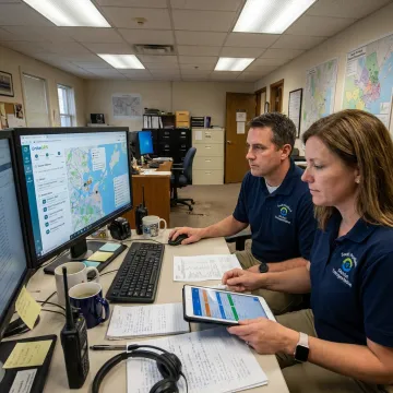 School transportation team planning bus routes on software