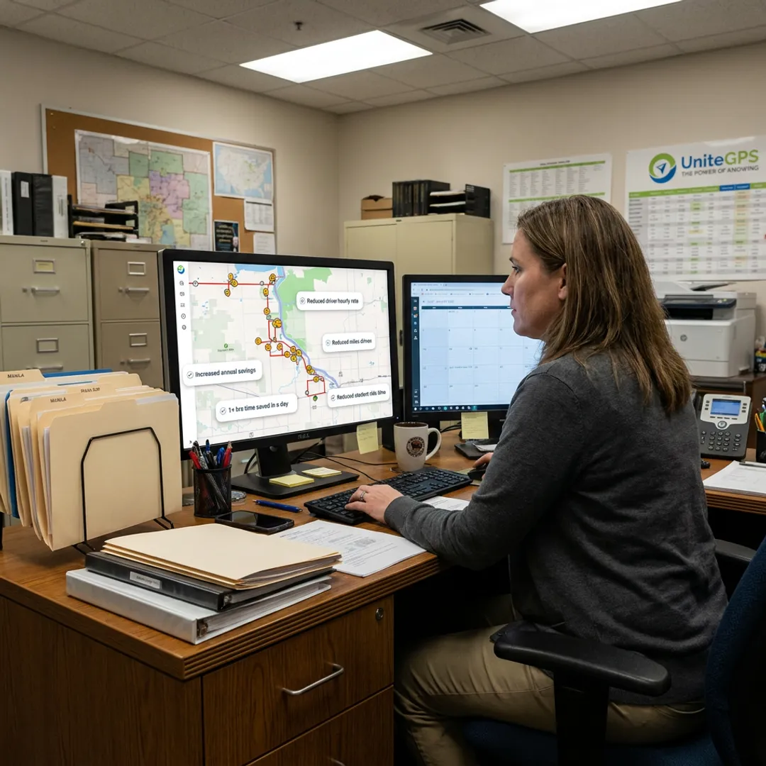 Transportation coordinator reviewing school bus routes