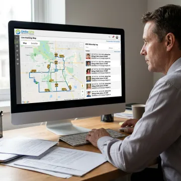Transportation administrator reviewing live bus and student ridership data