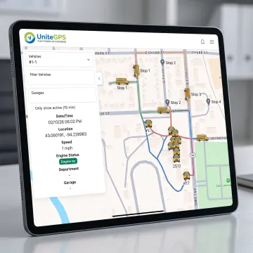 School bus fleet management dashboard showing live GPS tracking and optimized routes