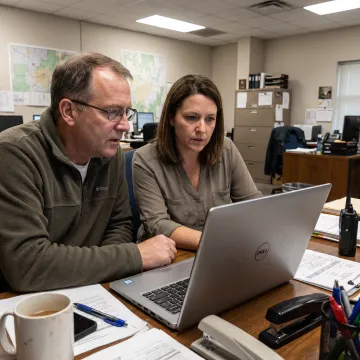 Transportation staff reviewing school bus efficiency data