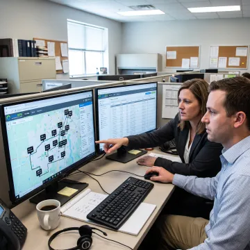 School transportation staff reviewing live bus routes