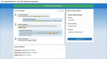 AI voice assistant confirming extracted CRM entities in real time during sales call