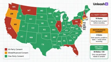 US state call recording consent laws one-party versus all-party comparison map