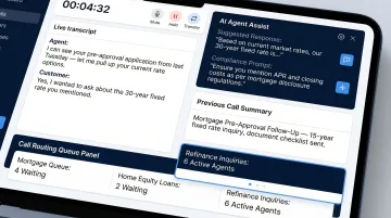 Cloud contact center AI dashboard showing real-time agent assist and call routing interface