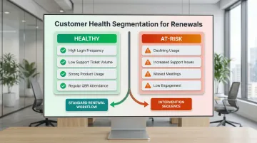 Customer health scoring model separating healthy accounts from at-risk renewal segments