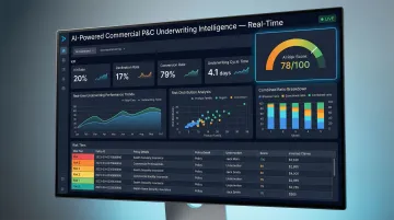 Commercial property insurance AI risk scoring dashboard displaying real-time loss ratio metrics