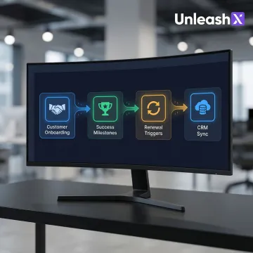 AI agent workflow diagram showing SaaS onboarding and retention process steps